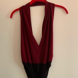 Red open back bodysuit